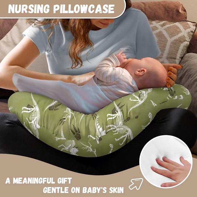 Jeiento Green Dinosaur Breastfeeding Pillow Covers Soft Comfort Dinosaur Nursing Pillow Case Stretchy Removable Slipcover for Newborn Boys Girls,Bottle Feeding,Cover Only