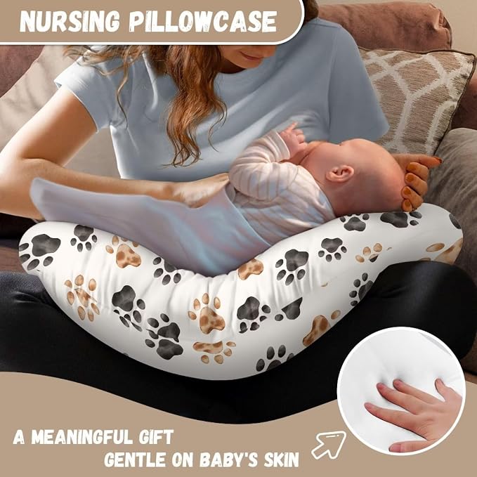 Dog Paws Newborn Nursing Pillow Cover Ultra Soft Comfortable Feeding Pillow Case Fits Bottle and Breastfeeding Pillows with Hidden Zipper, Nursery & Living Room Sofa Car Decor