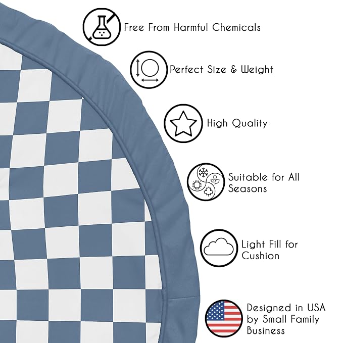Sweet Jojo Designs Baby Play Mat (Blue Gingham Checkered Plaid) for Boys, Infant, Toddler Tummy Time Activity Floor Playmat (Vintage, Classic Checkerboard, Geometric, Minimalist, Retro, Slate & Steel)