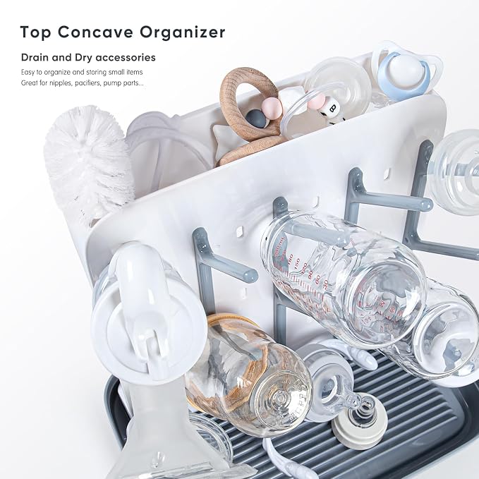 Termichy Baby Bottle Drying Rack: Vertical Bottle Dryer Rack Holder with Brushes Set- Drying Rack & Nipple Scrubber-Space Saving Standing Drying Rack for Baby Bottles and Pump Part Cleaning