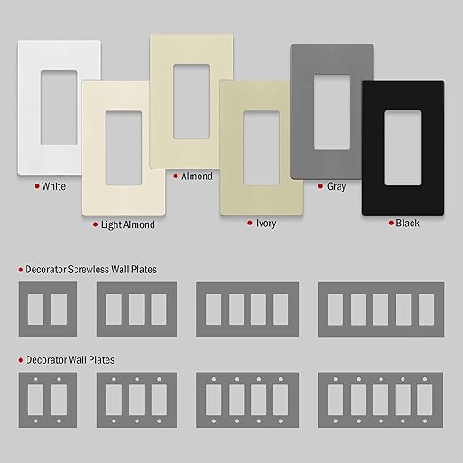ENERLITES - SI8831-BK-SL Screwless Decorator Wall Plate Child Safe Outlet Cover, Size 1-Gang 4.68" H x 2.93??L, Unbreakable Polycarbonate Thermoplastic, SI8831-BK, Glossy, Black