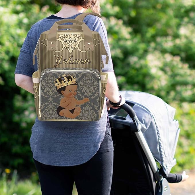 M YESCUSTOM Personalized Baby Diaper Bag - Vintage Custom Golden Crown Prince Backpack With Name, Waterproof, Large Capacity for Nursing and Nappy - Mommy Bag Gift for Mom