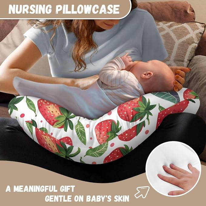 Nursing Pillow Cover Stretchy,Cotton Blend,Fits The Original Support for Breastfeeding,Lots of Strawberries,for Breastfeeding and Bottle Feeding