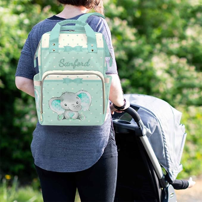 M YESCUSTOM Custom Mommy Bag with Name Personalized Cut Animal Diaper Bag Backpack Customized Green Bag Newborn Gift Indoor Outdoor Use