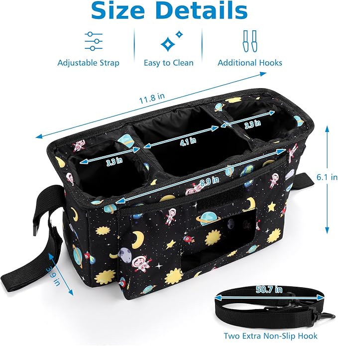 Accmor Universal Stroller Organizer with Insulated Cup Holder and Shoulder Strap, Stroller Bag Caddy Organizer Stroller Accessories for Uppababy, Baby Jogger, Nuna, Doona, Britax Strollers