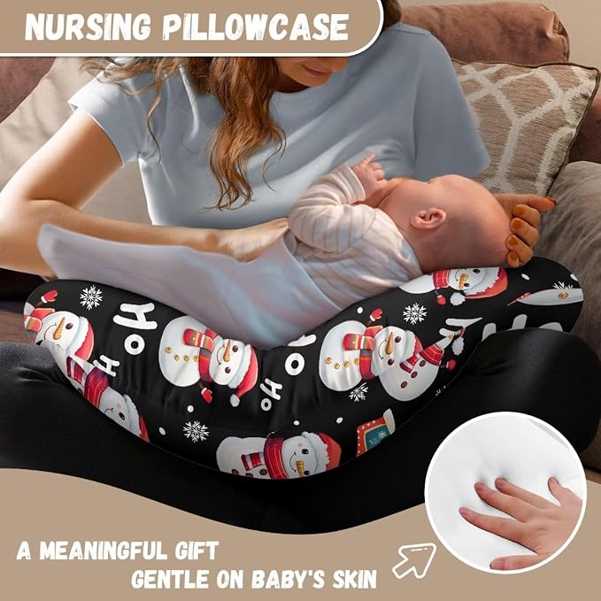Xmas Snowman Breastfeeding Pillow Cover Nursing Cover for Newborn Girls Boys Super Soft and Comfortable Slipcover Gift, 2 Packs
