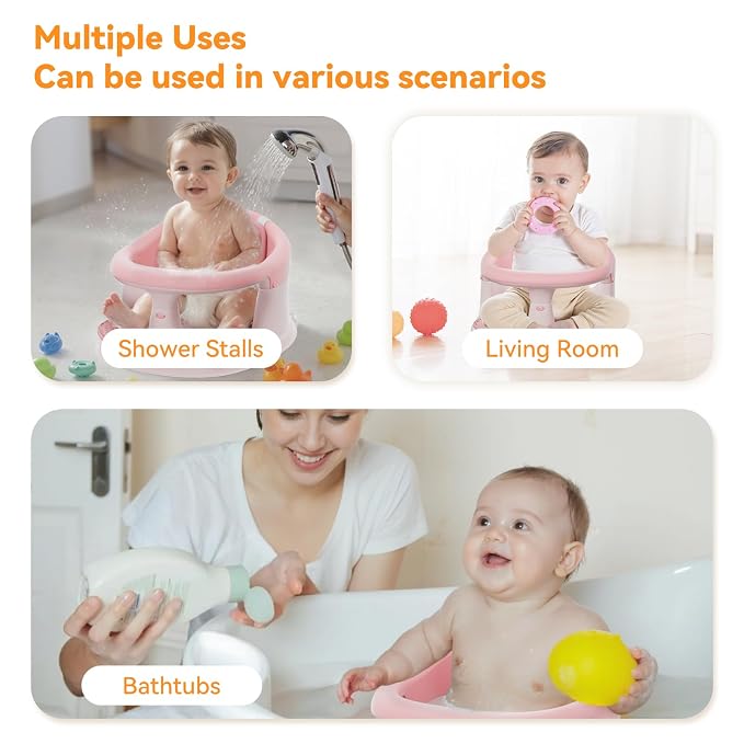 Baby Bath Seat for Babies 6 Months & Up - 360° Protection Baby Bath Chair with Temperature Alert & Cushion | Non-Slip Toddler Bathtub Seat | Newborn Infant Bath Tub Seats for Babies Sitting Up (Pink)
