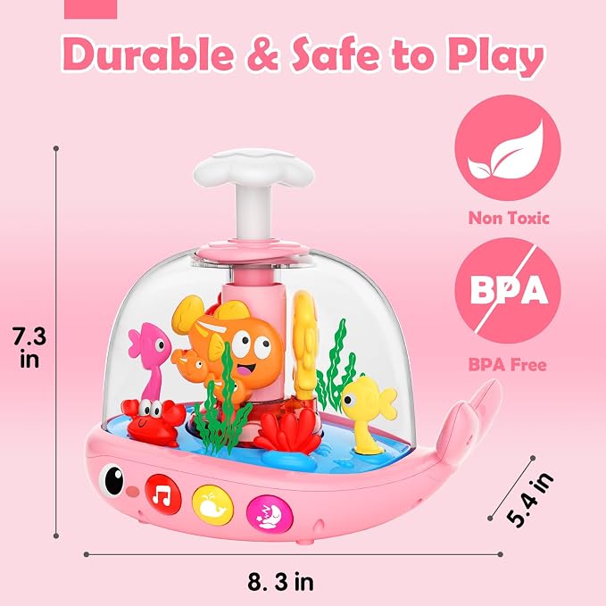 Toys for 1 Year Old Girl Gifts - Press & Spin Aquarium Light Up Musical Baby Toys 6-12 Months - Tuumy Time Toy for Infant 6-9-12-18 Months - Bilingual Learning Educational Toy for 1-3 Year Old Boys