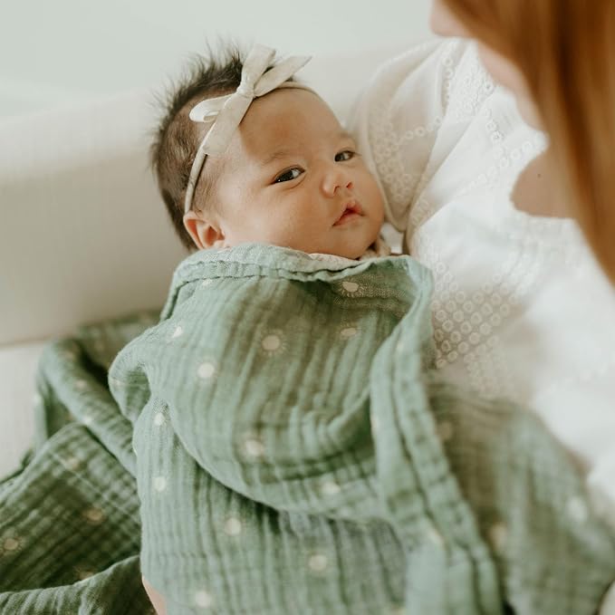 Little Unicorn 100% Certified Natural Organic Cotton Muslin Swaddle Blanket 2 Pack | Giftable Set of 2 swaddles (Sage Suns)