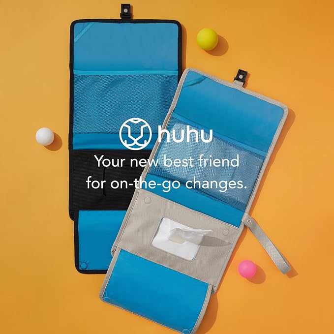 Huhu Baby Changing Wallet ??Compact, Portable Diaper Changing Pad for Travel ??Easy to Clean, Foldable Changing Mat ??Must Have Diaper Bag Accessory for New Parents (Midnight Black)
