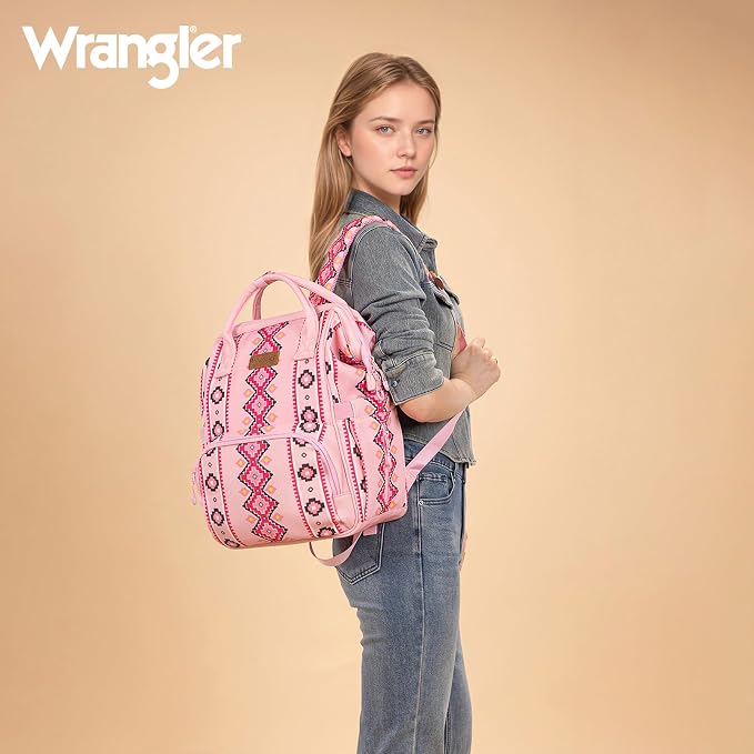 Montana West Wrangler Callie Diaper Bag Backpack with Pacifier Case, Crossbody Bottle Bag and Stroller Straps Western Pattern Multifunction Baby Travel Bag Set WG2215-9110PK