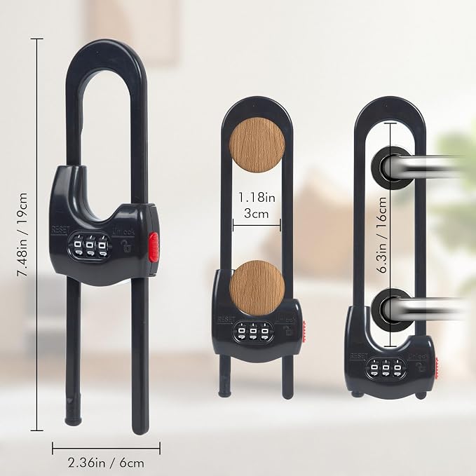 4 Pack Cabinet Locks Baby Proofing Upgrade Child Proof Cabinet Lock Adjustable U-Shaped Code Locks Sliding Cabinet Door Lock Latches Set for Cupboard Knob Handle Drawers Closet (Black)