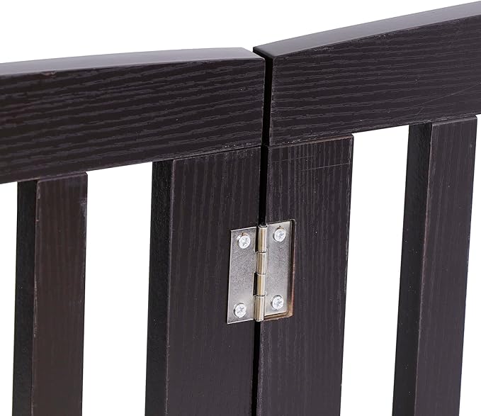 Nouva 24 Inch Pet Gate, 4 Panels Indoor Foldable Dog Fence, Dog Gate for Stairs Doorways, Hardwood Pet Gate, Freestanding Pet Fence, Brown