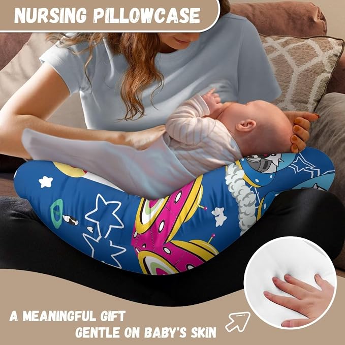 Spaceship Breastfeeding Pillow Cover with Hidden Zip Washable Soft and Gentle on Baby's Skin Suitable for Newborn Breastfeeding Easy to Use and Clean(Pillowcase Only)