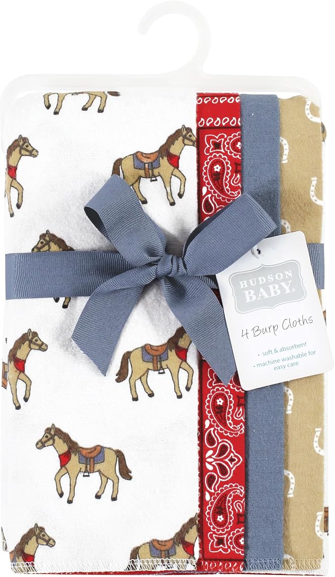 Hudson Baby Cotton Poly Flannel Burp Cloths Multipack, Cowboy 8-Pack, One Size