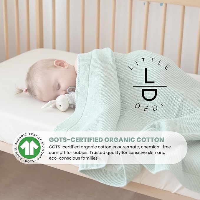100% Organic Cotton Baby Knitted Blanket with Gift Box - Soft Toddler, Crib, Stroller Blanket - Neutral Swaddle and Receiving Blanket for Newborns, 30"x40", Sage