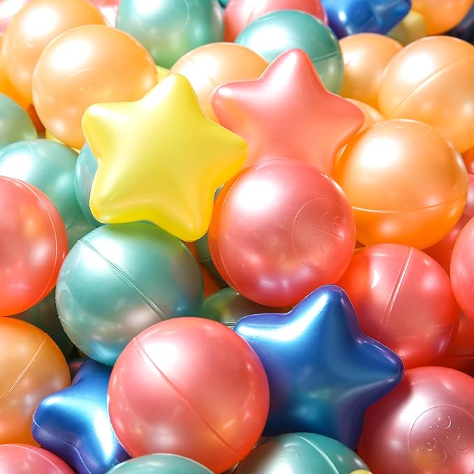 TRENDPLAY Star Ball Pit Balls for Toddlers -50 100 200 Count Star Balls Different Shapes, Non-Toxic Plastic Balls for Safe Play, Boys Girls Festival Party Decoration