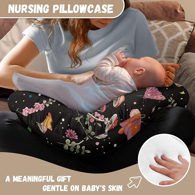 Mushroom Moth Nursing Pillow Cover, Ultra Soft Comfortable Breastfeeding Pillow Slipcover Fits for Nursing Pillow for Baby Boys and Girls