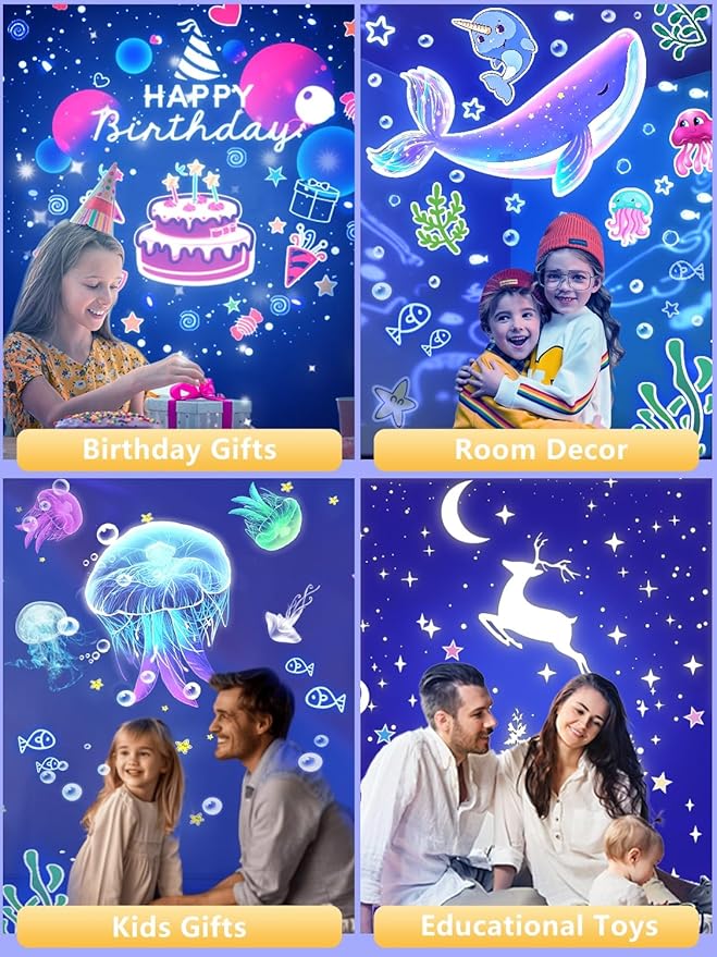 Night Light for Kids + 21 Sets of Films, Projector Night Light for Kids Bedroom, Ceiling, Star Galaxy Projector for 3-14 Years Old Baby Girls with 360° Rotation for Birthday, Christmas, Room Decor