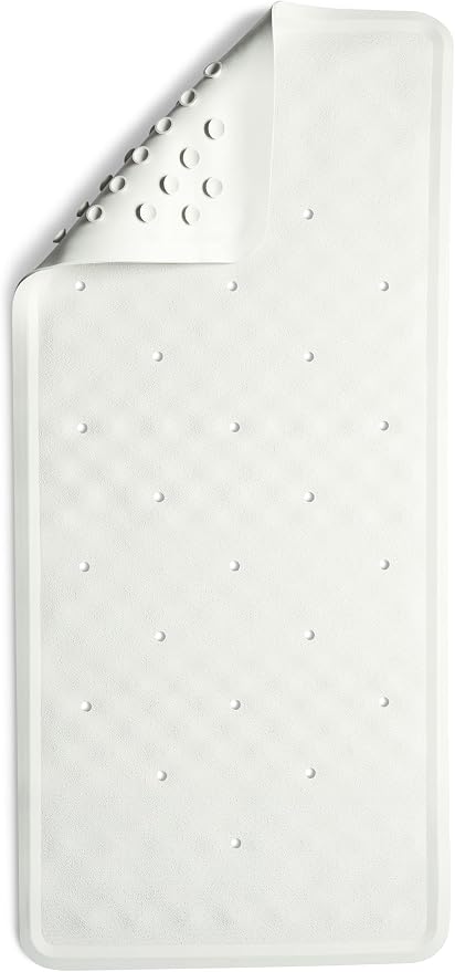 Medline Rubber Bath Mat 13.4 x 29 in, Slip Resistant Shower Mat with Suction Cups, Heavyweight Natural Rubber with Microban Protection, Bathroom Safety Aid, White, 1 Count