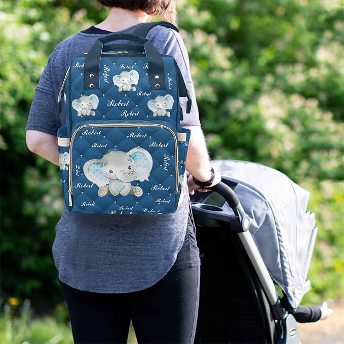 M YESCUSTOM Diaper Bag with Multi Name Custom Baby Bags with Animal Personalized Waterproof Large Capacity Travel Daypack Blue