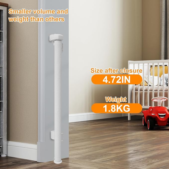 Retractable Outdoor Gate,Mesh Gate Outdoor for Babies and Pets 33.8" Tall Extends to 55.1" Wide, Retractable Mesh Gate for Doorways, Stairs, Hallways, Indoor/Outdoor(White)