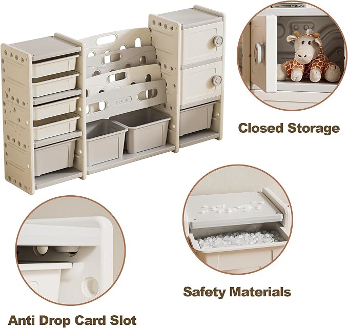 Kids Toy Organizer with 6 Storage Bins, Toy Organizer and Storage for Kids’ Toys, Children Toy Storage Organizer for Playroom, Kids Room, Nursery Room (Grey Large)