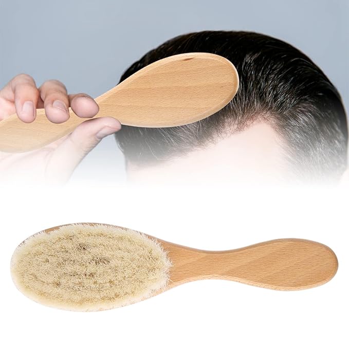 Wooden Hair Cleaning Brush,Hair Brush Soft Goat Hair Oil Head Brush Hairbrush,Hair Styling Carving Cleaning Brush for Men Women