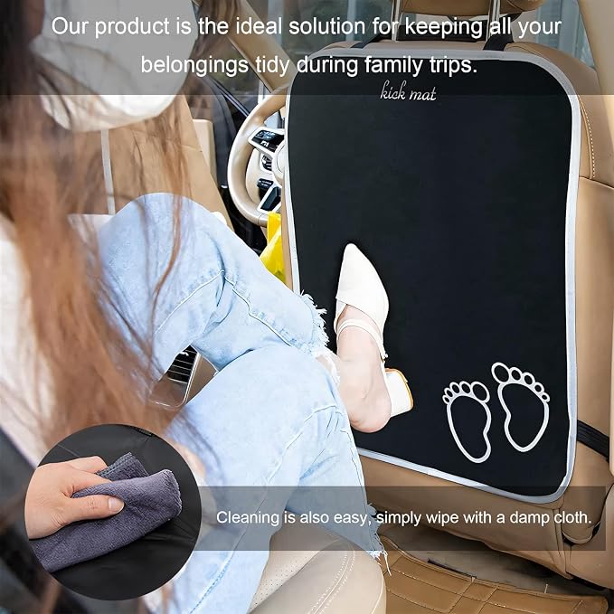 2PCS Back Seat Cover for Kids, Waterproof Extra Large Car Backseat Protector with 2 Storage Pockets, Universal Vehicle Kick Guard Back Seat Organizer for Travel Essentials
