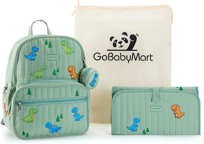GOBABYMART Large Diaper Bag Backpack with Changing Pad, Insulated Bottle Pockets, Travel & Hospital Bag for Mom & Dad (Large - Green Dinosaurs)