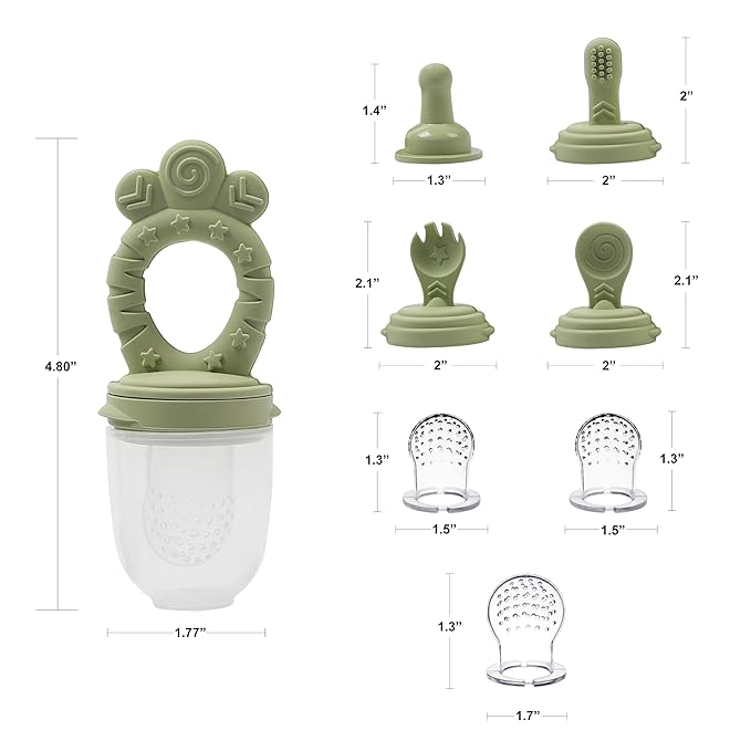 Baby Fruit Feeder Set ??BPA-Free Silicone Fresh Food Feeder with 3 Replacement Teats, Teething Feeder for Fruits & Purees, Safe Self-Feeding for Babies 4+ Months