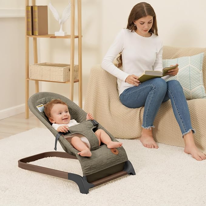 ANGELBLISS Baby Bouncer, Portable Bouncer Seat for Babies, Infants Bouncy Seat with Cotton Fabric, Natural Vibrations (Green)