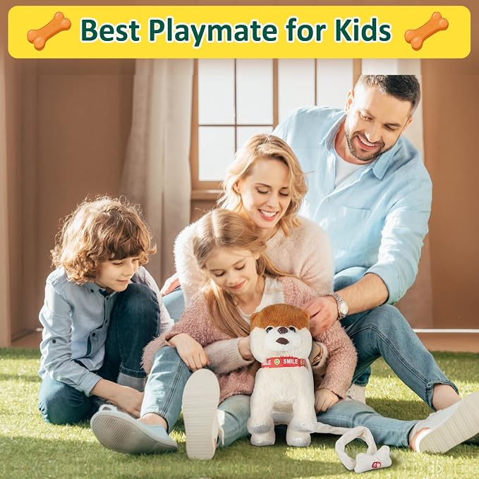 Marsjoy Musical Walking & Dancing Dog Toy with Leash - Interactive Plush Stuffed Animal for Boys & Girls