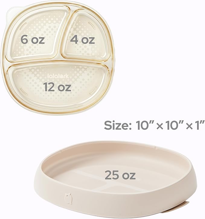 lalalark 3-in-1 Baby Suction Plates - Premium Bottle-Grade PPSU Toddler Plates, Stage-Based Design Silicone Divided Dishes for Self-Feeding, BPA Free Odor & Stain Resistant, Microwave Dishwasher Safe