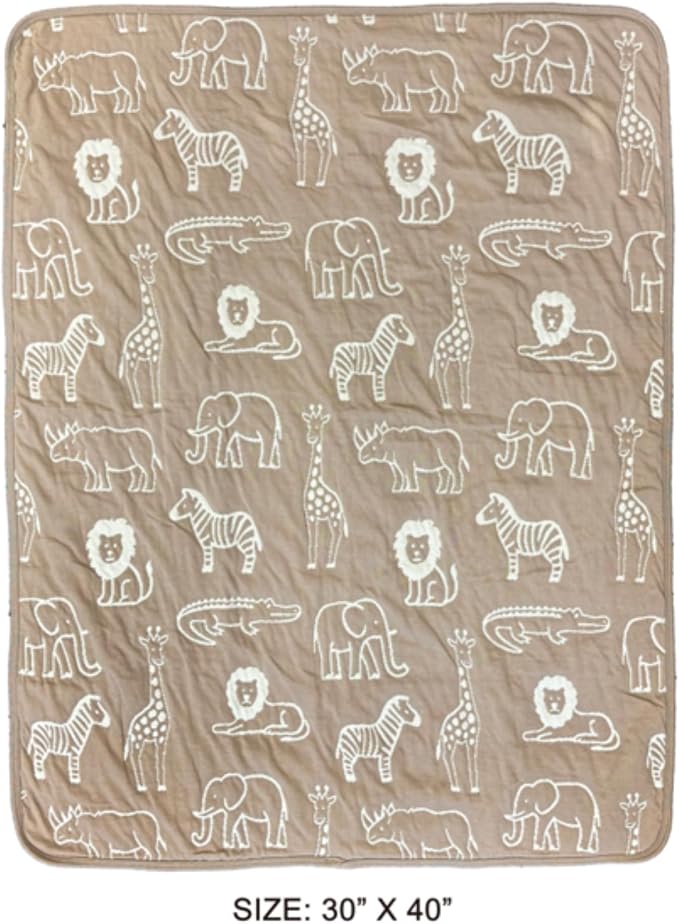 Baby Embroidery Jersey Blanket, 30"x40", Brown Safari