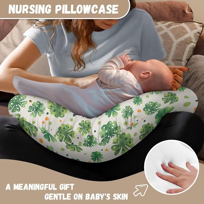 Saint Patrick’s Day Nursing Pillow Cover,Breathable Breastfeeding Pillow Slipcover for Baby Boys Girls,Clover Nursing Pillow Case for Newborn,Soft Fabric Fits Snug On Infant