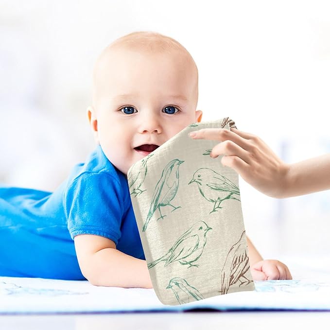 vvfelixl Baby Muslin Washcloths Color Birds Baby Burp Cloths Cotton Baby Face Towel for Newborn Infants Boys Girls Soft and Absorbent 11.8 X 11.8 in, 3 Pack