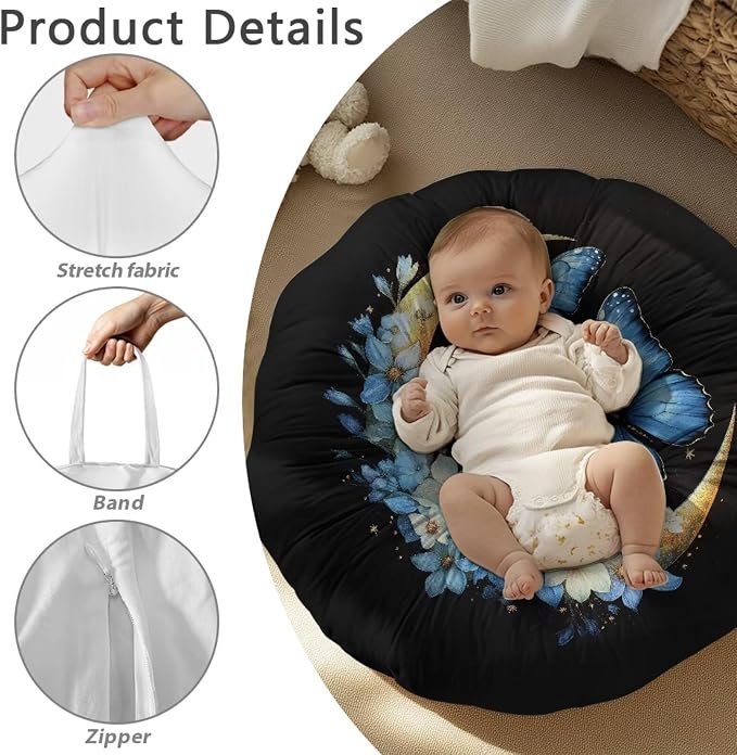 Blue Butterfly Moon Stretchy Nursing Pillow Covers Breast Feeding Pillows Covers for Moms Ultra Soft Snug Fits On Infant Nursing Pillow Nursing Pillow Case for Newborn