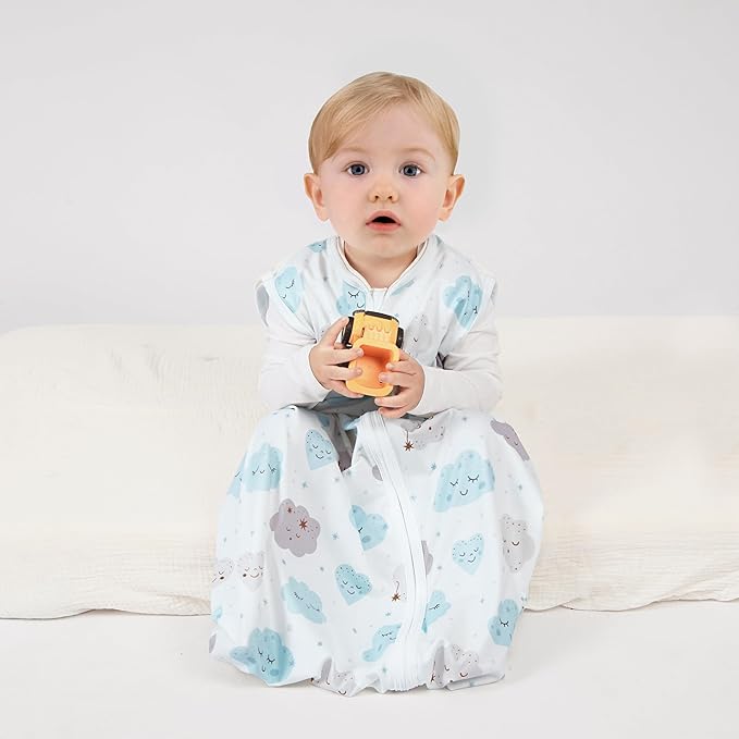 BSTOPPT Newborn Sleep Sack Baby Swaddle,0-12 Months,3-Way Adjustable Wearable Blanket,Swaddling Sleeping Bag (Leaf&Clouds, 6-12 Months)