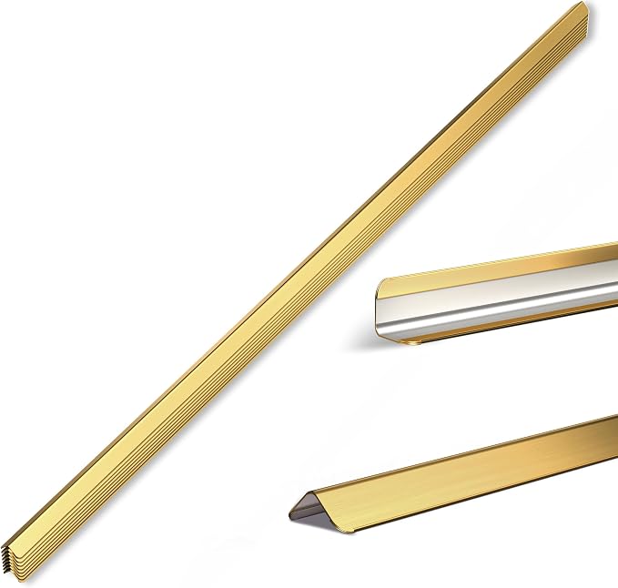 0.5x0.5x48 Inches 304 Stainless Steel Golden Wall Corner Guards (10-Pack) Heavy Duty Rounded Corner Protector, Smooth Folded Edge Design for Wall Protection (No adhesives