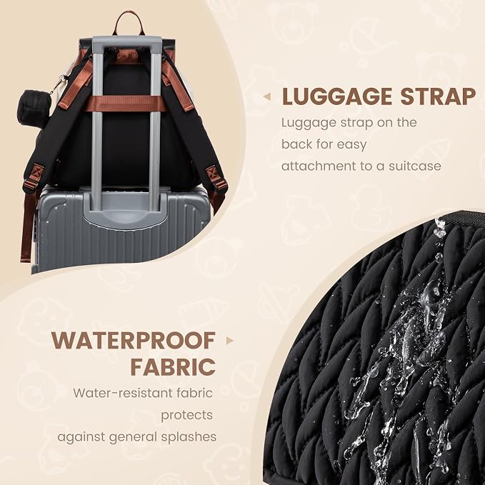 LOVEVOOK Diaper Bag Backpack, Small Baby Bag, Cute Baby Diaper Bag, Stylish Water-Resistant Travel Baby Bag for Mom, Baby Backpack with Changing Pad, Stroller Straps -Black Beige