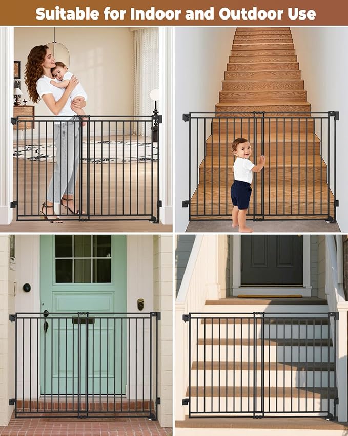 34-53" No Bottom Bar Baby Gates Dog Gate for Stairs, 39" Extra Tall Child Safety Gate with Auto Close Design, Large Walk Thru Door, Extra Wide Hardware Mount Pet Gate for Doorways Deck Indoor Outdoor