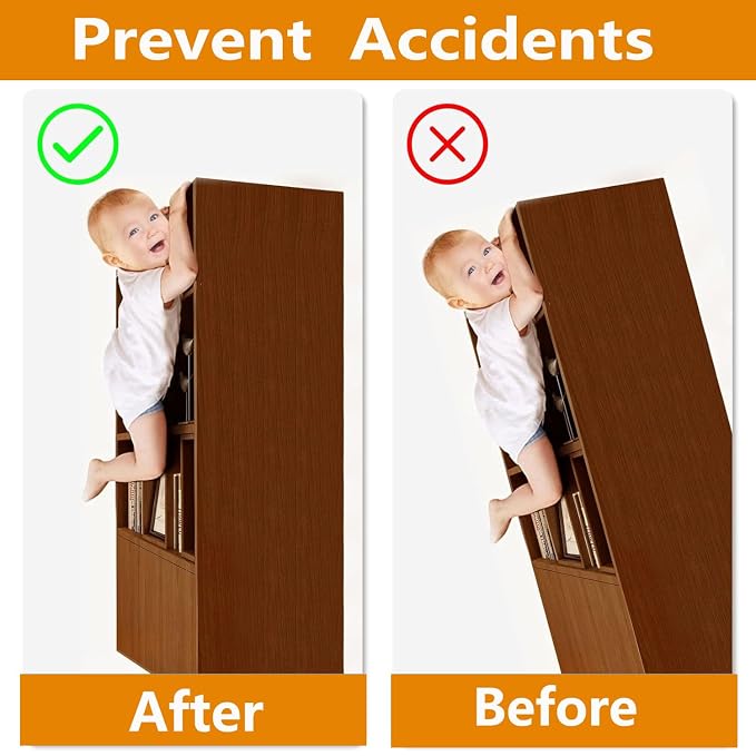 Furniture Anchors 4 Pack,Aesthetic & Invisible Once Installed,Secure 600 lbs Bookcase Dresser to Wall,Anti-Tip Furniture Safety Anchor to Childproof and Babyproof Your Home (Brown)