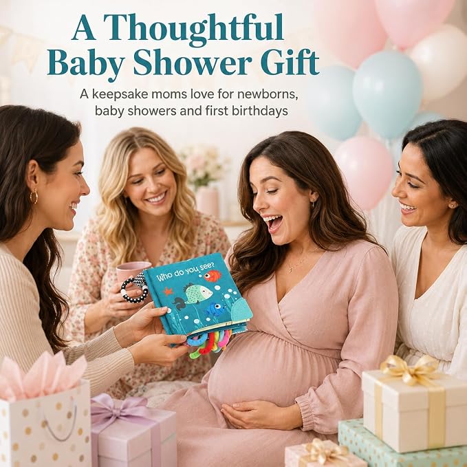 Fish Baby Books Toys, Touch Feel Cloth Crinkle Books for Babies,Baby Infant Toys 0-6, 6-12,12-18 Months,Newborn,Early Learning Education, Baby Gifts Shower for Boys Girls,Teething, Mirror,Shark Ocean