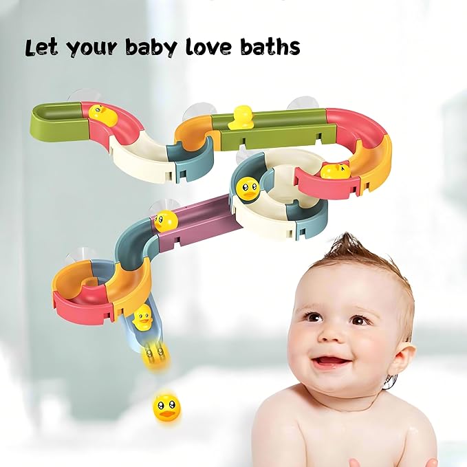 62 PCS Toddler Bath Toys for Kids Ages 3-5 4-8,Large Fun DIY Suction Cup Bathtub Mold Free Shower Toy Set,Duck Slide Building Game Toys for Ages 3 4 5 6 7 8 Year Old,Birthday Gift for Baby Boys Girls