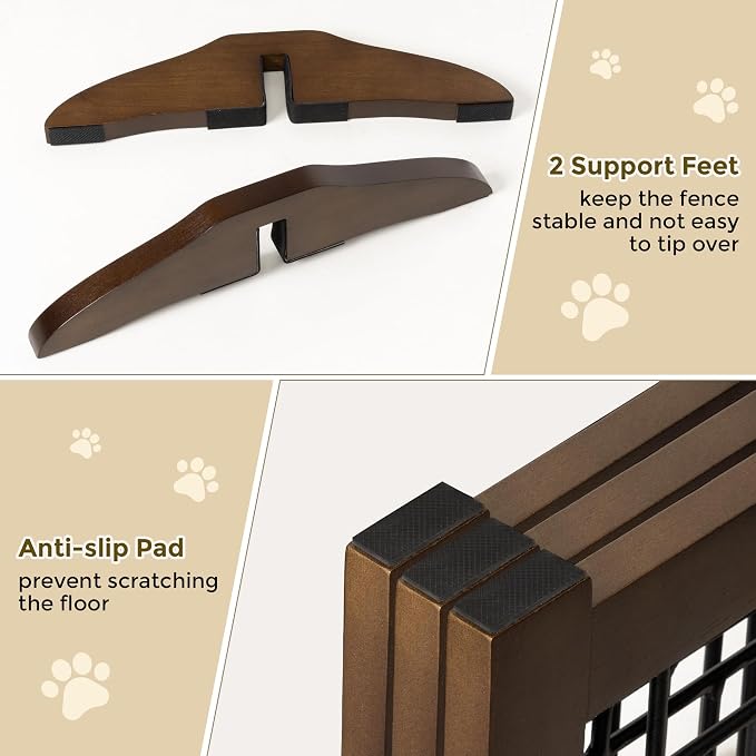 Acovy Wire Dog Gate Solid Wood Frame, Anti-Chewing, 3-Panel, 36" Height, 60" Width, Indoor Freestanding Pet Gate Foldable Wooden Dog Fences for Stairs, House, Doorway, Walnut Color