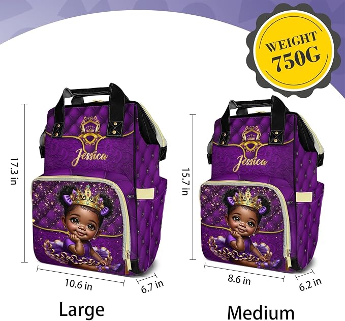 Custom Diaper Bag with Name Personalized Multifunctional Mommy Backpack for Shoulders Outdoor Backpack for Newborn Baby Crown-Thermal Pockets Nursing Bags