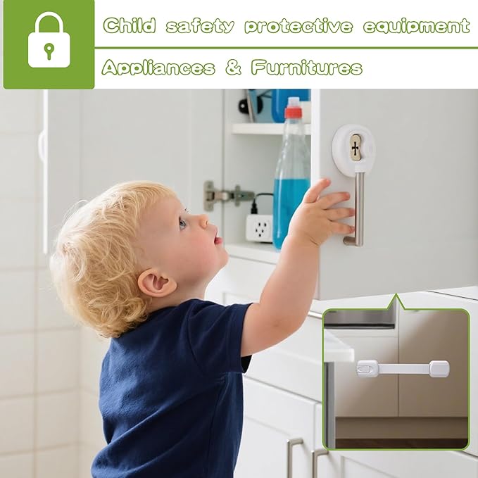 SKYWARD 8-Pack Baby Safety Cabinet Locks, Adjustable Length, Drill-Free, Suitable for Drawers, Ovens, Cabinets, Ensuring Child Safety (White)