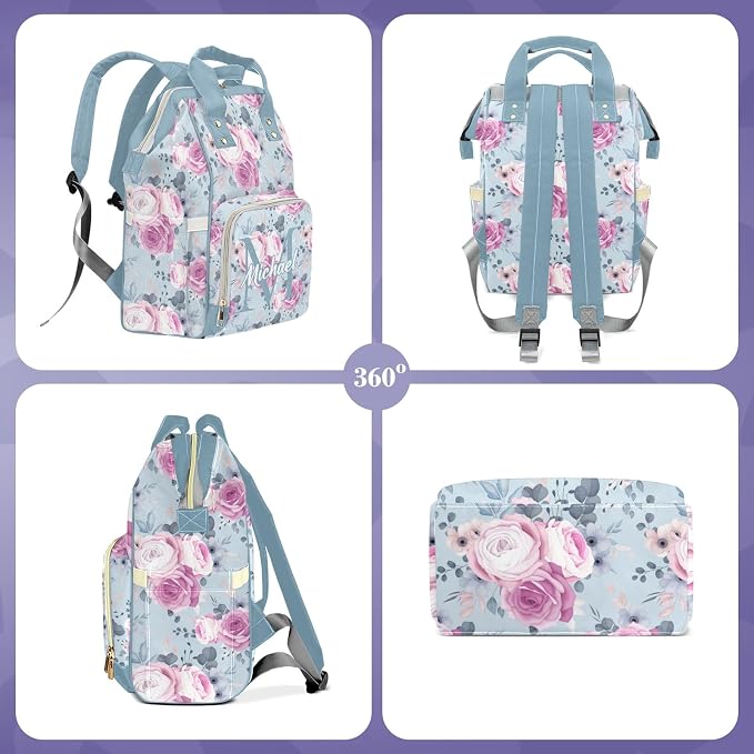 Diaper Backpack, Large Capacity & Insulated Pockets, Personalized Changing Bag, Multi-Functional for Boys/Girls Newborn to Toddler, Floral