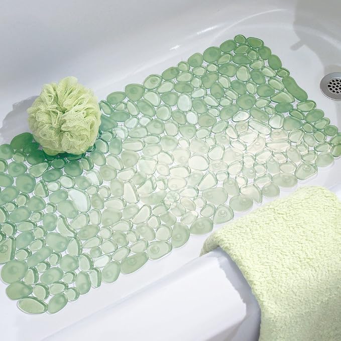 iDesign Pebblz Non-Slip Suction Bath Mat for Shower, Bathtub - Green 26" x 13.5"